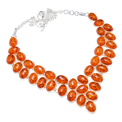 Baltic Amber Gemstone 925 Sterling Silver Jewelry Necklace Size-17-18" - Image 1 of 3