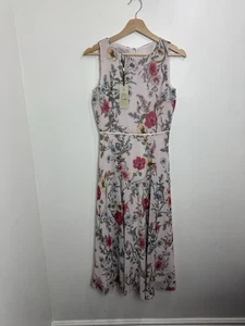 Hobbs Carly Midi Dress Pale Pink Multi UK 8 New With Tags - Picture 1 of 12