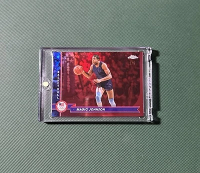 2024 Topps Chrome Basketball Olympics Magic Johnson #187 Red Refractor /5 - Image 1 of 2