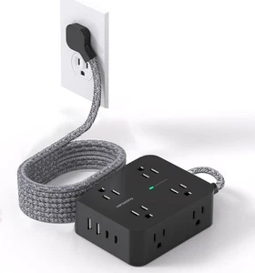 Long Cord Power Strip 10 Ft, Ultra Thin Extension Cord, Surge Protector with ... - Picture 1 of 7