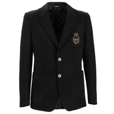 Chaqueta Blazer DOLCE & GABBANA de un solo pecho con corona de abeja bordada negra Foto 1 de 4