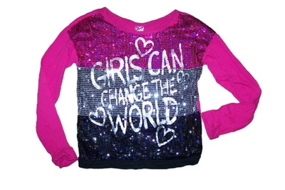 Justice Girl's Sequined Front Top with Cuffed Long Sleeves Size 16 - Image 1 of 3