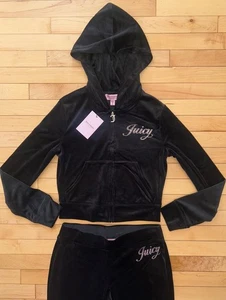 NEU! Neu mit Etikett Juicy Couture Velour OG Glitzer Trainingsanzug Hoodie & Hose Set schwarz Größe S - Bild 1 von 4