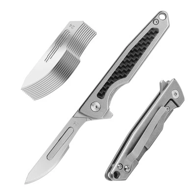 Titanium Folding Scalpel, Slim Razor Knife with Frame Lock, 10pcs #24 Replace... - Image 1 of 4