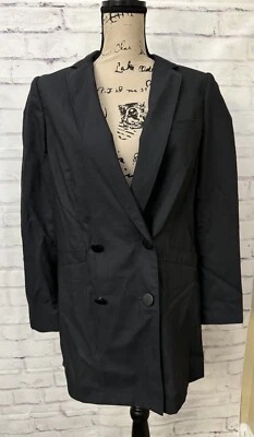 Chaqueta Blazer Abrigo Rag & Bone Talla 6 Negra Mezcla Lana Lino Botones Defecto Foto 1 de 4