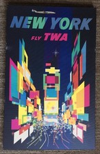 Vintage TWA Poster David Klein New York Airline Travel 1970's Canvas Pin-up NY