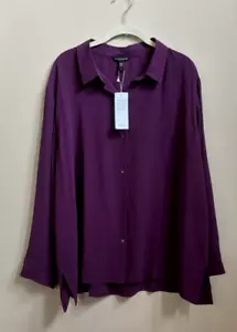 Neu mit Etikett Eileen Fisher süß pflaumenfarben Seide Georgette klassischer Kragen Langarmhemd 1X - Bild 1 von 4