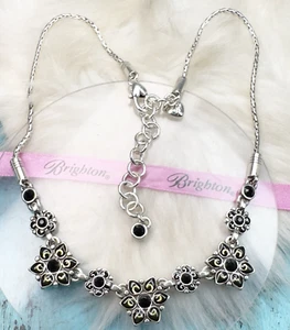 Brighton Garden of Eden Flower Link Black Crystal Silver Plate Necklace - Picture 1 of 9