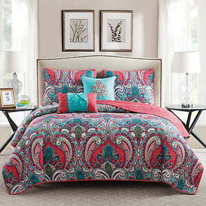 Casa Real 5-Piece Multicolor Damask Reversible Quilt Set, Full/Queen, Adult,