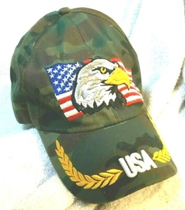 USA Kappe Stickerei 3D Adler, Flagge 3" Krempe Camouflage verstellbar NEU letzte 1 kostenloser Versand - Bild 1 von 4