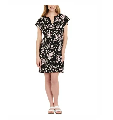 Motherhood Maternity Womens M Black Floral Flutter Short Sleeve Dress NWT U43 - Image 1 of 4