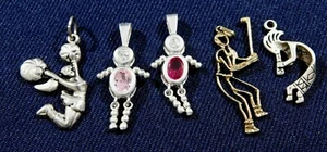 Variety STERLING or SILVER Vintage 5 PENDANTS Group Estate @ Market - Picture 1 of 2