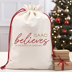 Saco de Papá Noel con cordón rojo personalizado Name Believes - Imagen 1 de 4