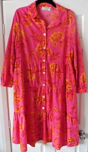 HELENE BERMAN MULTI PINK/ORANGE DRESS SIZE 16 100% COTTON WITH SIDE POCKETS - Picture 1 of 5