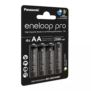 4 Panasonic eneloop pro Aa Batteries Eco Rechargeable HR6 4BL 1.2V 2500mAh New - Picture 1 of 5