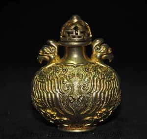 Botella de tabaco estatua de fénix dorado bronce antiguo dinastía china marcada de 3,2"" - Imagen 1 de 6