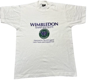 T-shirt racchetta tennis vintage Wimbledon L schermo stelle punto singolo croquet - Foto 1 di 8