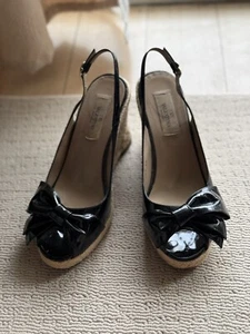 VALENTINO GARAVANI, Women Leather Bow Wedges, Black, Size 38, Box & Dust Bag - Picture 1 of 11