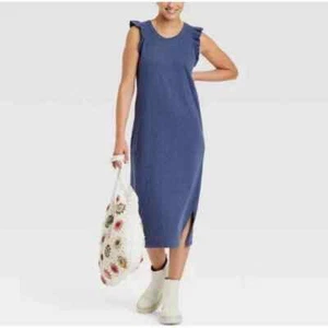 Vestido midi Universal Thread cómodo azul manga acampanada mediano - Imagen 1 de 3