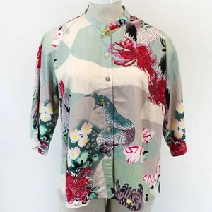 Citron Plus Clothing Wearable Art Rooster and Peacock Blouse 0X - Picture 1 of 12