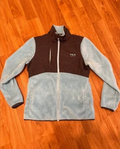 Fila Sport Fleece Jacket Woman's Size Medium Full Zip Blue Black Long Sleeve - Picture 1 of 3