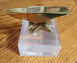 Vintage Desktop Paperweight - Brass Miniature Anvil on Opalescent Lucite Base