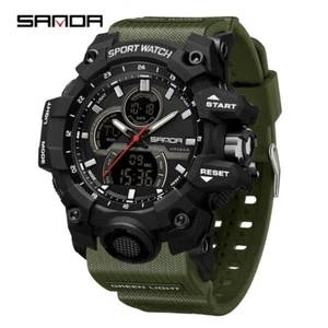 SANDA Men's Military Watch Digital Quartz 50M Waterproof LED Silicone Band NEW - Picture 1 of 5