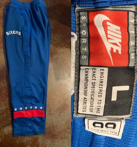 Nike NBA Phila 76ers Sixers Warm Up Suit 66  Sz L Pants Blue Red Stars Cover