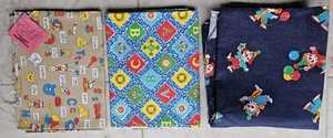 3 Yrds Lot Of 3 Pieces Vintage Cotton Childrens Fabric Denim Clowns ABC'S Letter - Picture 1 of 7
