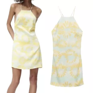 NWT Zara Summer Mini tie dye yellow green silk Dress Size MEDIUM - Picture 1 of 8