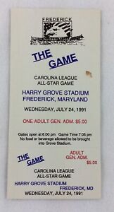 MiLB 1991 07/24 Carolina League All-Star Game Ticket - Fredrick, Maryland