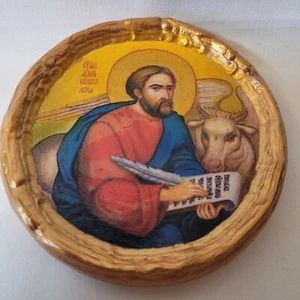 Saint Luke Lukas The Evangelist Catholic & Byzantine Greek Orthodox Round Icon - Picture 1 of 3