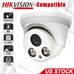 Hikvision Compatible 8MP 4K 24/7 ColorVU Mic Plug&Play POE IP Camera Outdoor - Picture 1 of 19