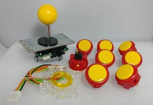 Set of 8 pcs Japan Sanwa Mix Red Yellow Buttons & Yellow Joystick & GTY Parts - Picture 1 of 8