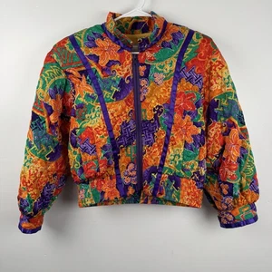 Vintage Howard Wolf Jacke Damen klein mehrfarbig Blumen gesteppt Bomber 80er USA - Bild 1 von 12