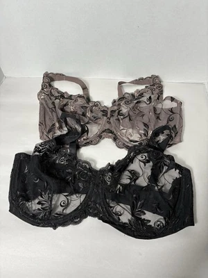 Soma Bra Lot Of 2 38G Brown/black Unlined Lace Underwire Ajustable Straps - Image 1 of 4