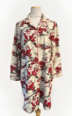 Pijama Nick & Nora feminino retrô Papai Noel Natal férias PJ noite sono camisa M - Imagem 1 de 4