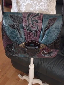 Vintage Sharif Leather Snake Crocodile Purse Crossbody Patchwork Handbag 80s - Picture 1 of 13