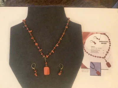 16” + 3” ext. VTG Park Lane CORNELIA Gen. Red Jasper Gemstone Necklace & Earring Foto 1 de 4