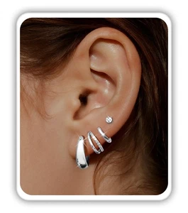 4 Paar Gold/Silber Creolen Set für Damen 14K vergoldet Hypoallergeni... - Bild 1 von 6