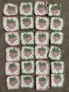 Lot Of 24 Hand Made Crochet Granny Squares - Strawberry- For Afghan, Crafts - Picture 1 of 2