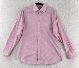 Thomas Pink Plaid Slim Fit Traveller Button-Up Shirt Mens Long Sleeve Size Large - Picture 1 of 13