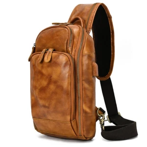 Herren Vintage Echtleder Schultertasche Schlinge Umhängetasche Brust Reise Rucksack - Bild 1 von 26