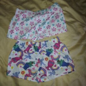 Lot Of 2 Girls Pajama Shorts Troll Small, Flower 6 Elastic Waist Pre-Owned 