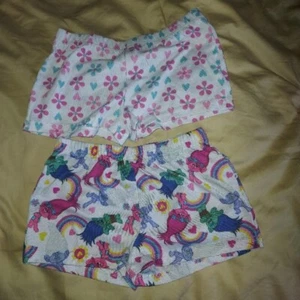 Lot Of 2 Girls Pajama Shorts Troll Small, Flower 6 Elastic Waist Pre-Owned  - Picture 1 of 9