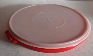 Tupperware Party Veggie Platter Divided Tray #405-1 Round Red No Handle Vintage - Picture 1 of 4