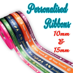 PERSONALISIERTES BAND - 15 mm - 10 mm - FOLIENDRUCK - Geburtstage Taufe - Bild 1 von 28