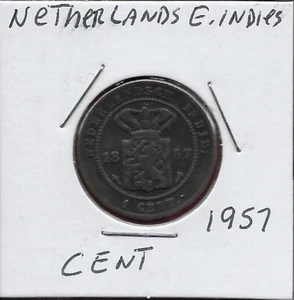 NIEDERLANDE OSTINDIEN 1 CENT 1857 LÖWE AUF SCHILD TEILT DATUM, CRWON OBEN, INSI - Bild 1 von 2