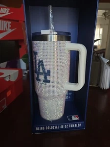 Los Angeles LA Dodgers Studded Bling Colossal 46oz Tumbler Water Bottle w Straw - Picture 1 of 3