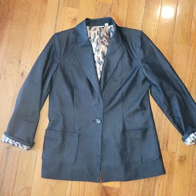 Susan Graver Womens Black Jacket Blazer with Animal Print Lining Size Medium - Image 1 of 4